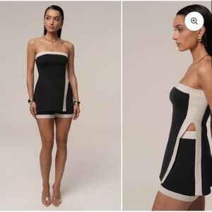 JLUXLABEL Black and Cream Strapless Dress